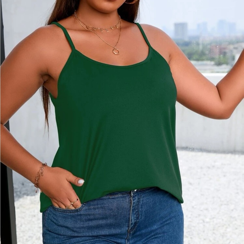 Green CrissCross-Back Flowy Cami Top NWOT - Picture 2 of 12
